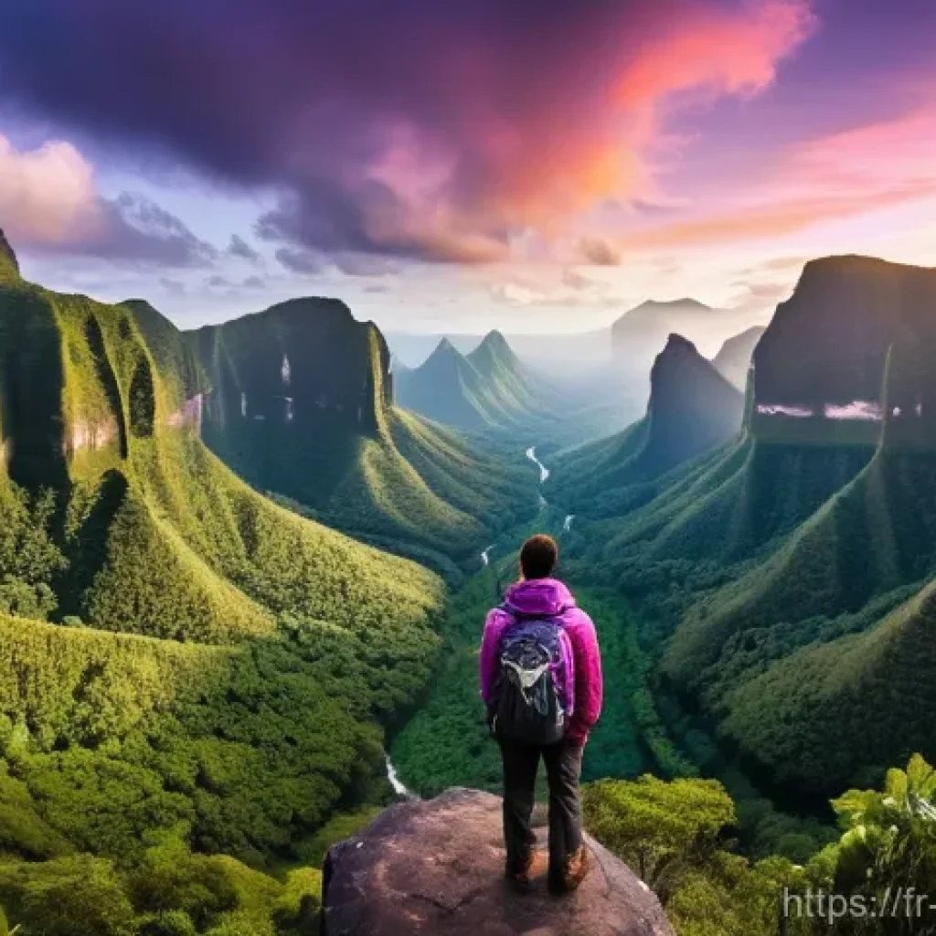 모리셔스 흑강 협곡 국립공원 - **Prompt:** A breathtaking wide-angle panorama of the Black River Gorges National Park in Mauritius ...
