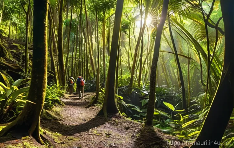 모리셔스 흑강 협곡 국립공원 - **Prompt:** A breathtaking wide-angle panorama of the Black River Gorges National Park in Mauritius ...