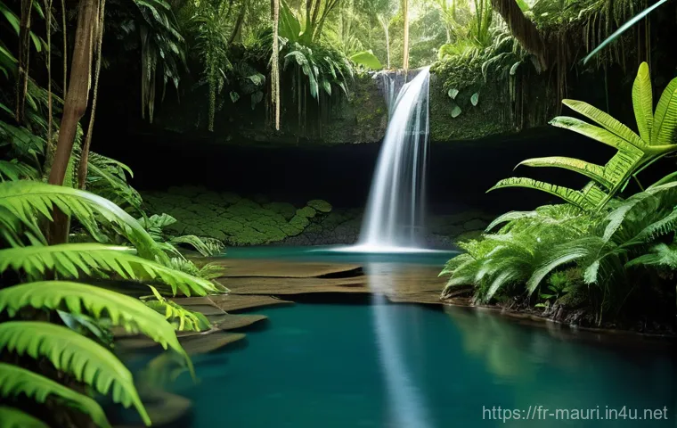 모리셔스 오프로드 어드벤처 - **Prompt:** "A rugged 4x4 vehicle navigates a challenging, winding dirt track through dense, vibrant...