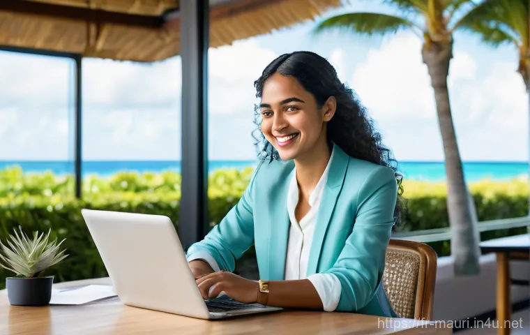 모리셔스 노동 시장 트렌드 - **Prompt:** A young Mauritian female professional in her late 20s, with a radiant smile, is confiden...