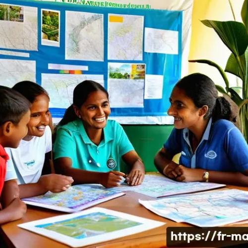 모리셔스 NGO 활동 - A vibrant community workshop scene in a diverse urban neighborhood in Mauritius, showing families in...